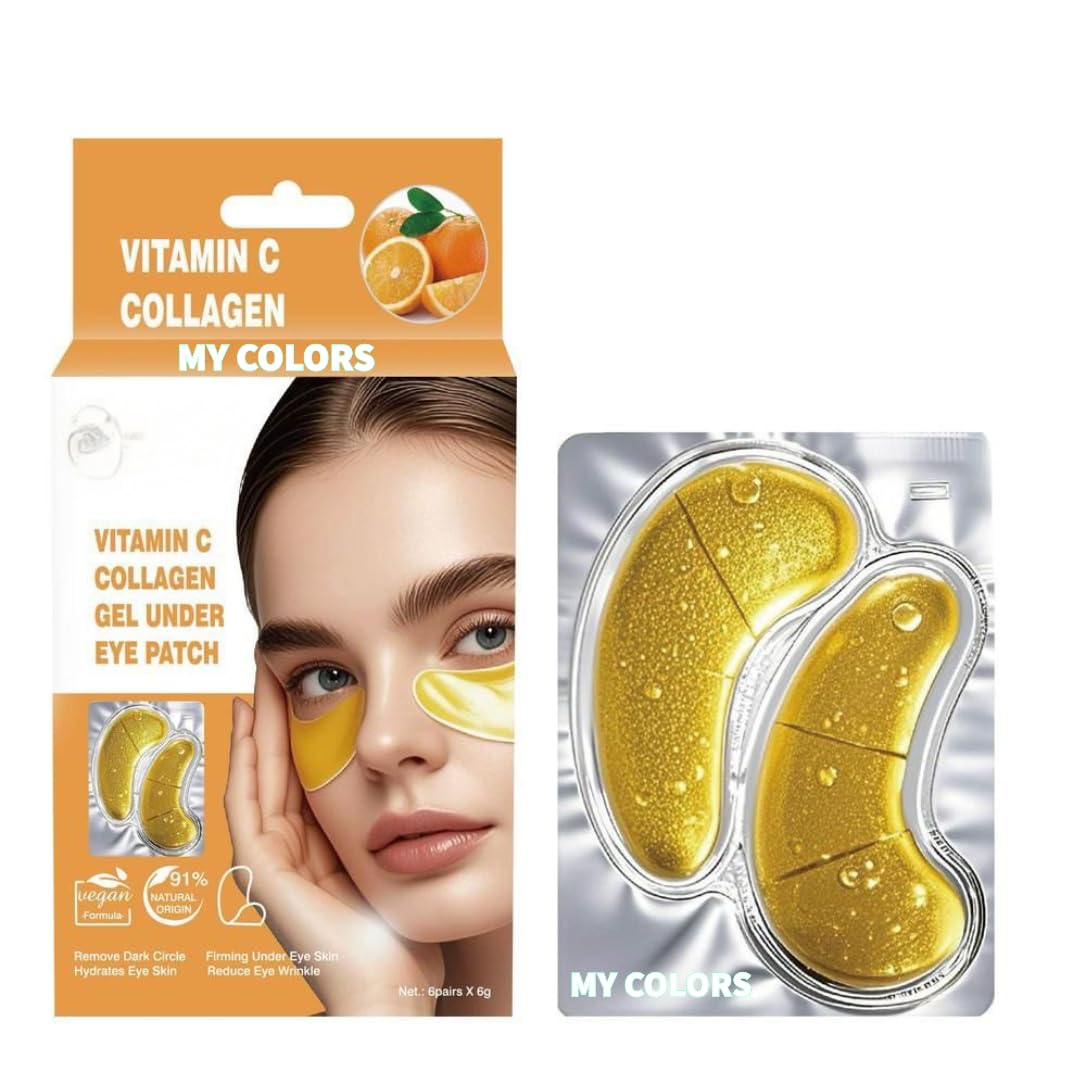 My Colors Vitamin C Under Eye Patches for Dark Circles and Puffy Eyes, Cooling Eye Masks for Eye Bags, Fine Lines & Wrinkles Reduce, Anti-Aging, with Niacinamide Hydra-Gel Collagen- 6 Pairs