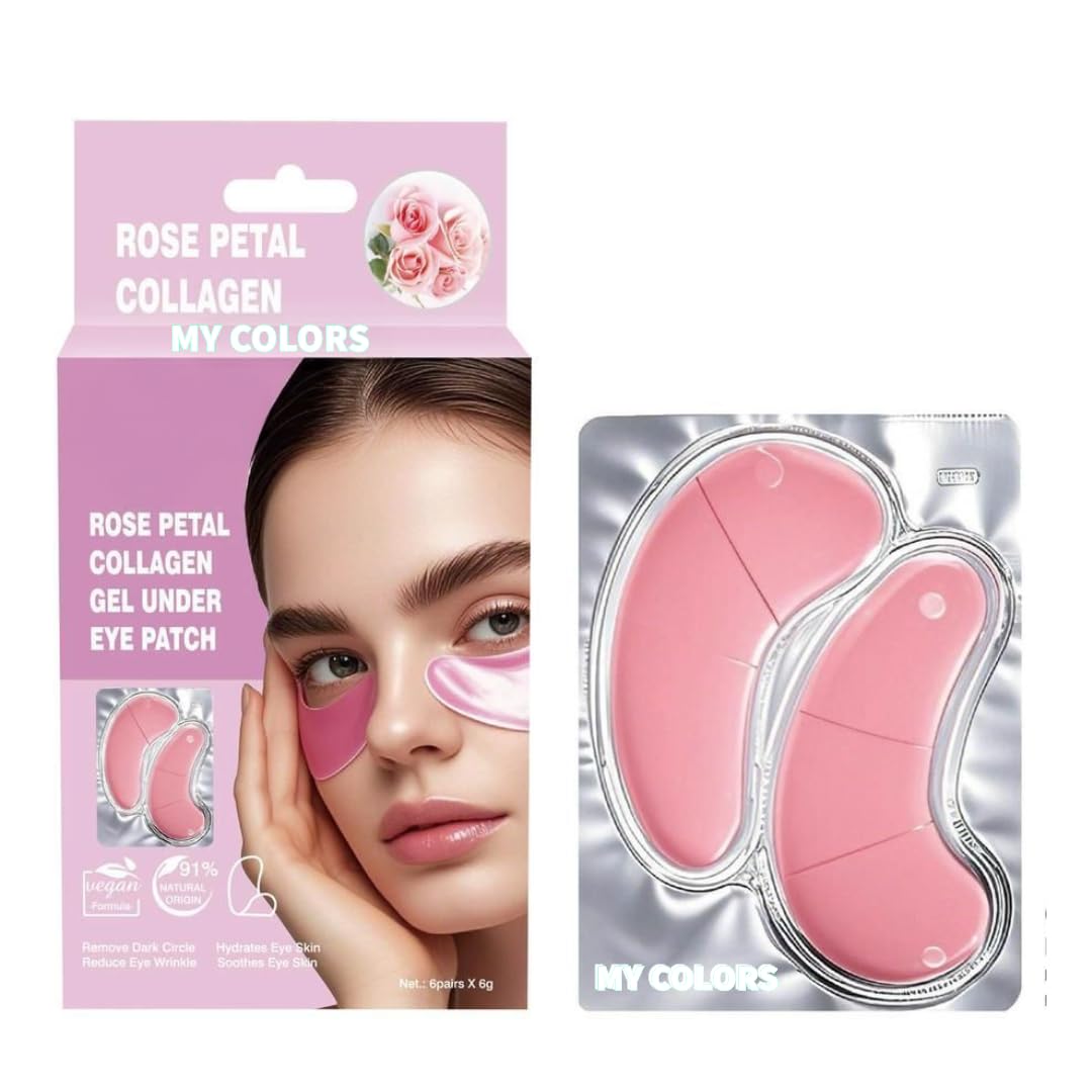 My Colors Rose Petal Under Eye Patches for Dark Circles and Puffy Eyes, Cooling Eye Masks for Eye Bags, Fine Lines & Wrinkles Reduce, Anti-Aging, 6 Pairs
