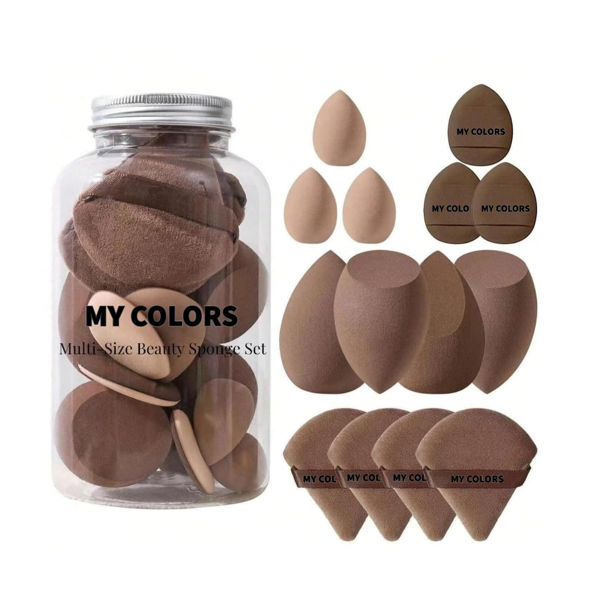 Beauty Blender Sponge Set, 14PCS – Multi-Size Makeup Sponges for Foundation, Liquid, Powder - Triangle Puffs, Mini Beauty Blender, Thumb Powder Puff, Reusable & Wet or Dry Use- Multicolored