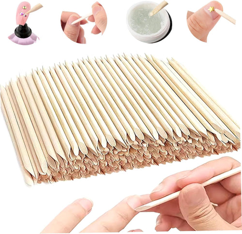 100 PCS Orange Wooden Sticks, Double-End Wood Cuticle Pusher Nail Art Manicure Pedicure Tools