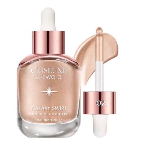 COSLUXE O TWO O Liquid Highlighter Galaxy Swirl, Dewy & Shimmer Finish, Long-Lasting Glow, Lightweight Face Illuminator, Buildable Shimmer Finish, 15ml (02 - Sunlight)