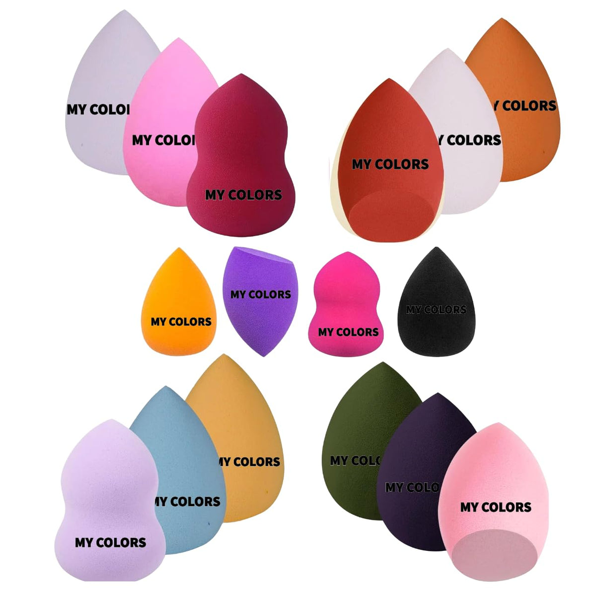 My Colors 16 Pieces Professional Makeup Sponge Set,Latex Free Flawless Soft Setting Face Puffs,Multicolor Beauty Sponge Blender Cosmetic Applicator for Powder,Liquid,Facial Makeup Tools
