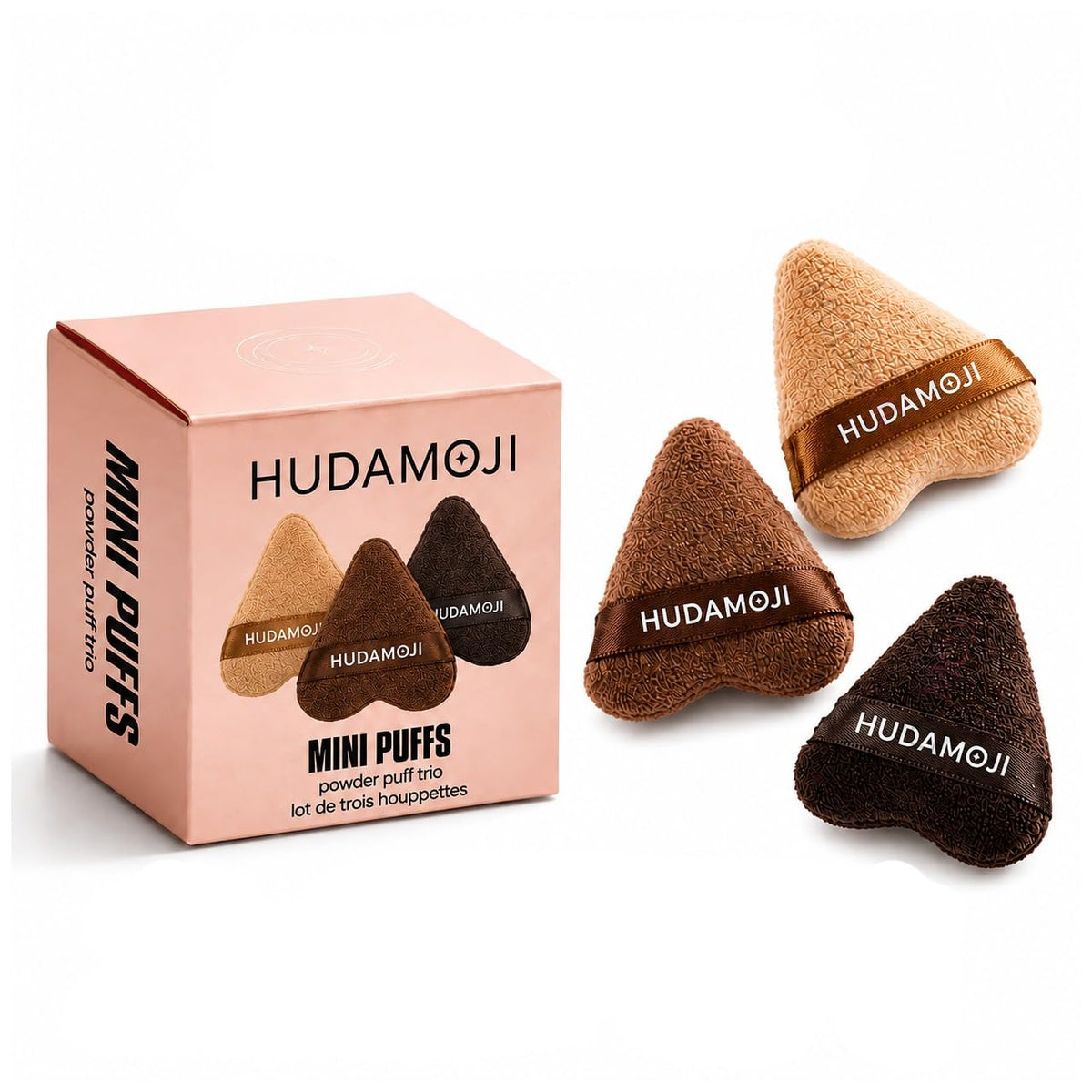 HUDAMOJI Mini Powder Puffs for Makeup, Soft Plush Fabric Triangle Powder Puff Trio for Loose Powder, Compact Powder & Setting Powder, Washable & Reusable, 3 Shades, Pack of 3