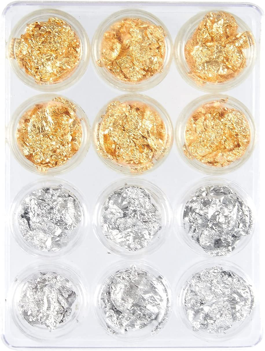 NAILWIND Foil Flakes for Resin Art Foil Nail Art Set 12 Pack, Gold and Silver